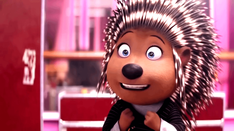 Ash the porcupine looking eager in Sing