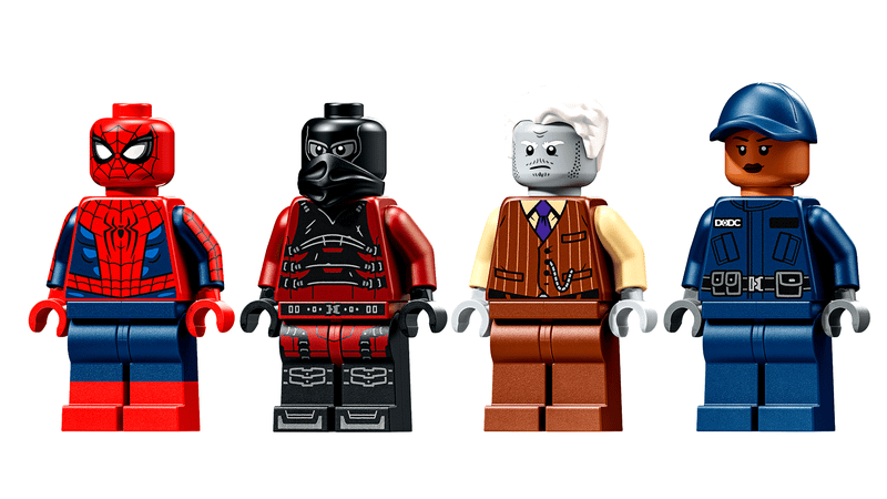 The LEGO minifigures from the Spider-Man Prison Chase set.