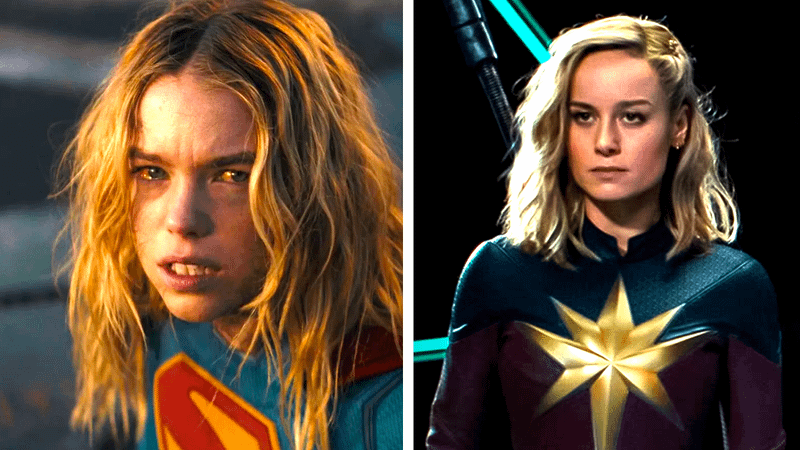 Milly Alcock as Supergirl from 'Supergirl,' Brie Larson as Captain Marvel from 'The Marvels.'