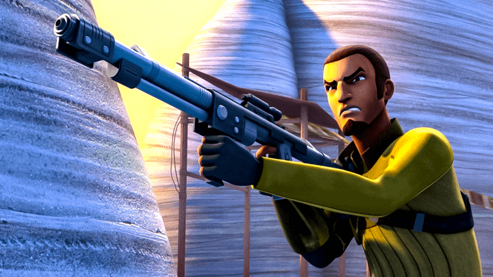 Kanan Jarrus holding a T-7 Ion Disruptor.