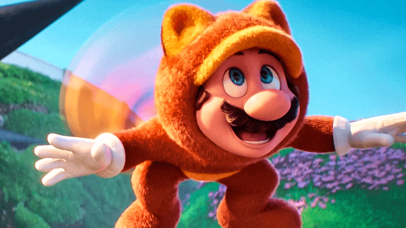 Mario in Tanooki Suit in Super Mario Bros. Movie.
