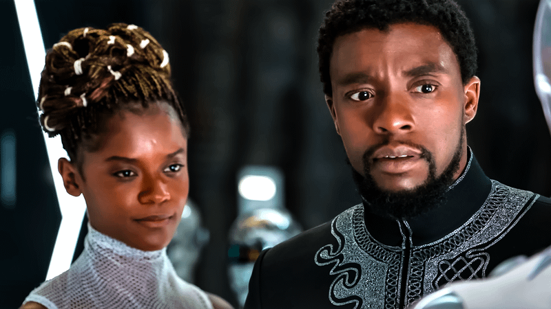 Letitia Wright as Shuri, Chadwick Boseman as T'Challa in Black Panther