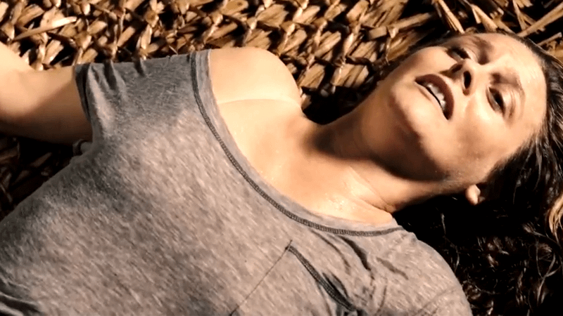 Alicia Silverstone as Jaelyn looking relieved in The Requin.