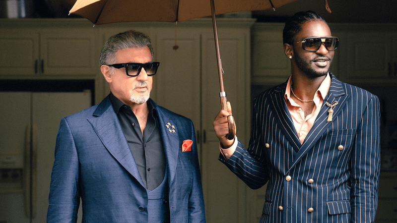 Sylvester Stallone as Dwight Manfredi & Jay Will as Tyson in Tulsa King Season 3