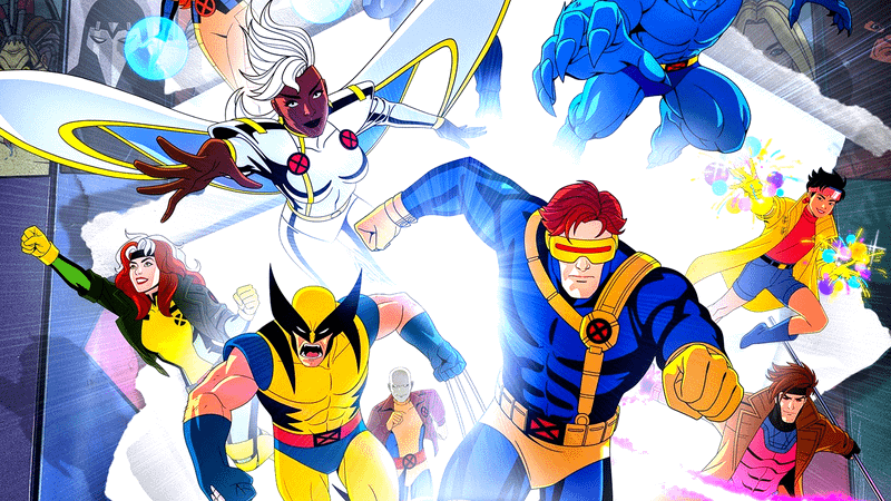 Rogue, Storm, Wolverine, Cyclops, Beast Jubilee, and Gambit from 