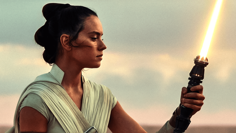 Rey wields a rare yellow lightsaber.
