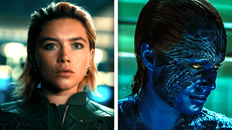 Florence Pugh as Yelena Belova in 'Thunderbolts*,' Rebecca Romijn as Mystique in 'X2.'