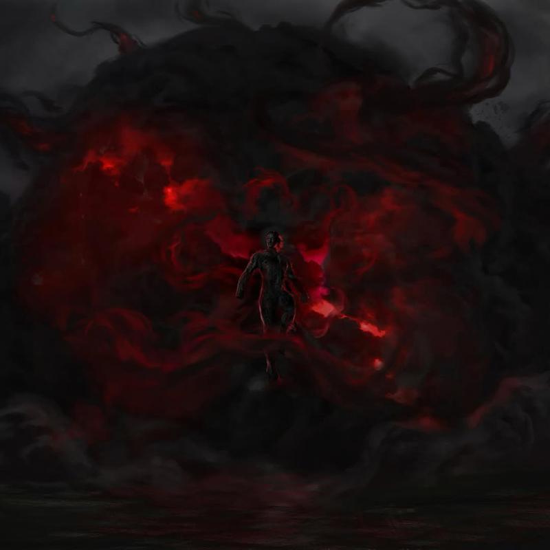 John Staub The Void concept art featuring the character surrounded by red smoke