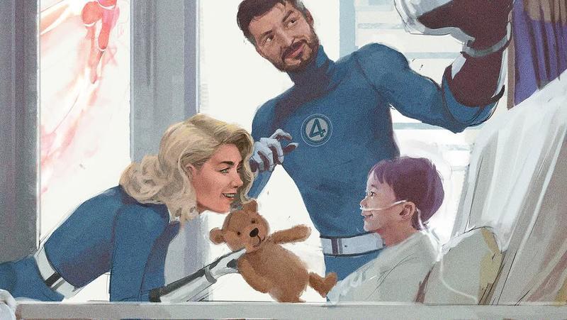 Fantastic Four 2025 Concept Art By Rodney Fuentebella of Reed With Inflated Hand