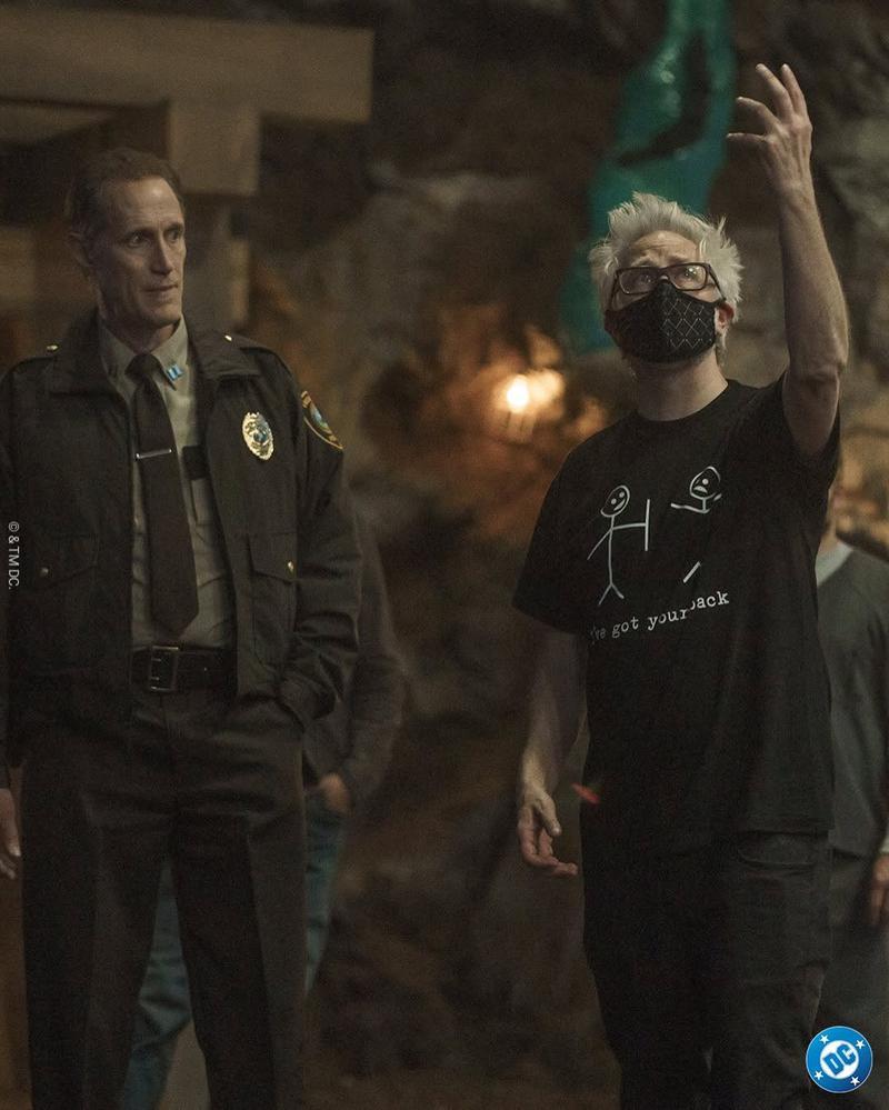 Christopher Heyerdahl and James Gunn on the set of Peacemaker