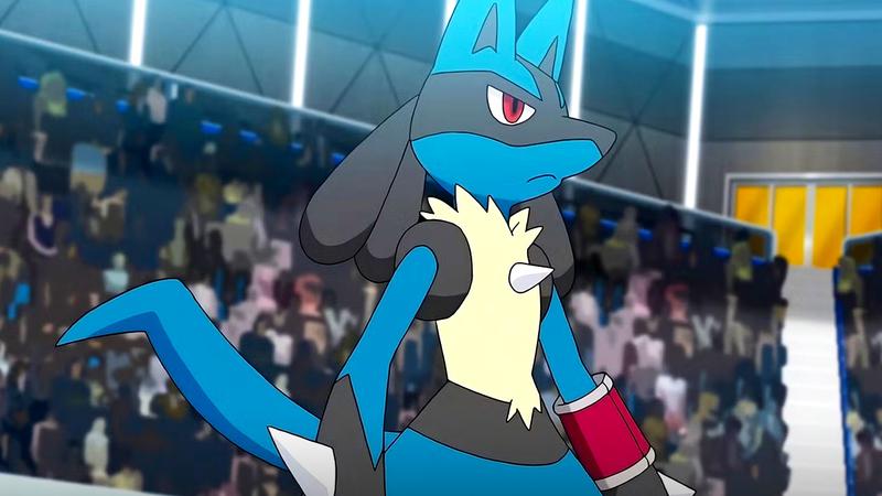 Lucario standing in a stadium in Pokemon