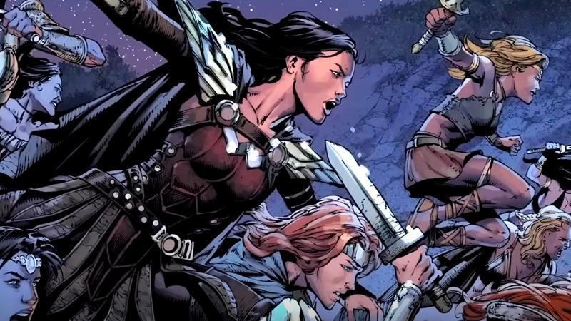 Amazonians fighting together in DC Comics