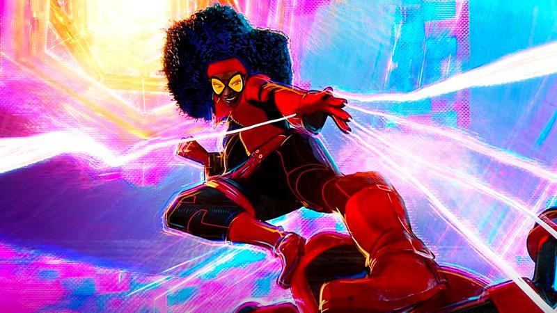 Jessica Drew/Spider Woman spinning web from her fingers in Spider-Man: Across the Spider-Verse