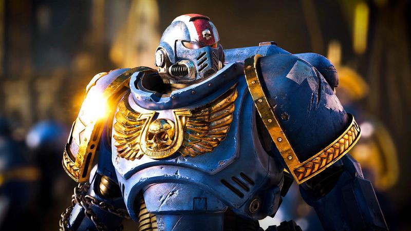 A Space Marin in full armor in Warhammer 40,000 Space Marine 2
