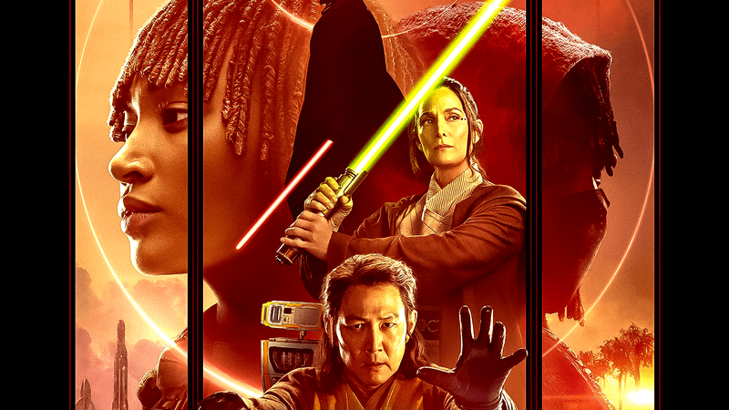The characters from The Acolyte holding out their lightsabers