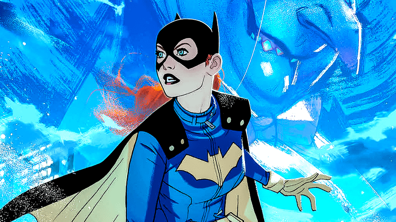Batgirl posing on a blue background in DC Comics