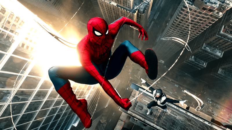 Spider-Man swinging away from Boomerang