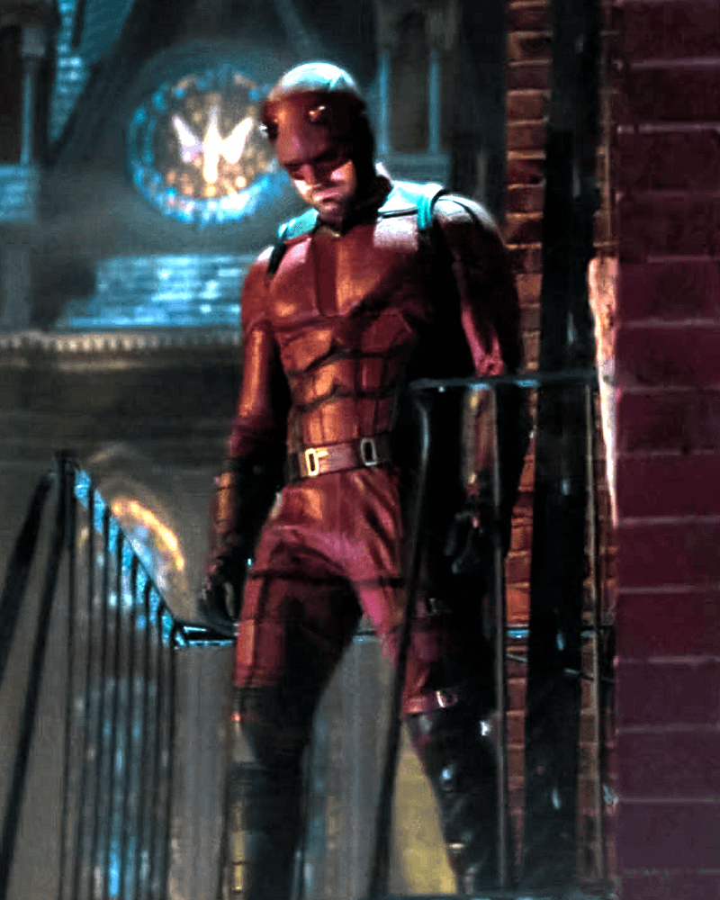 Charlie Cox in red Daredevil costume from 'Daredevil: Born Again.'