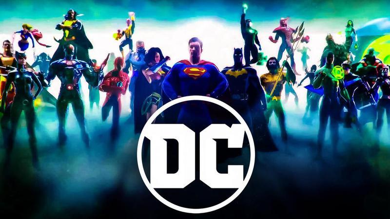 DC superheroes and DC logo.