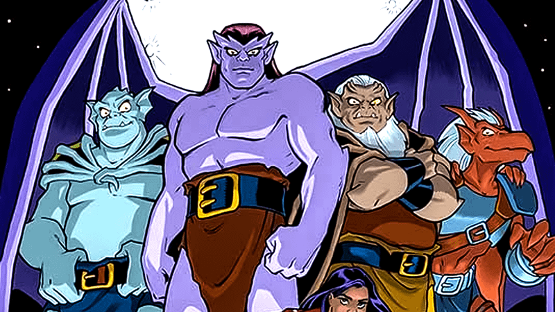 The cast of Gargoyles together on a rooftop in Gargoyles