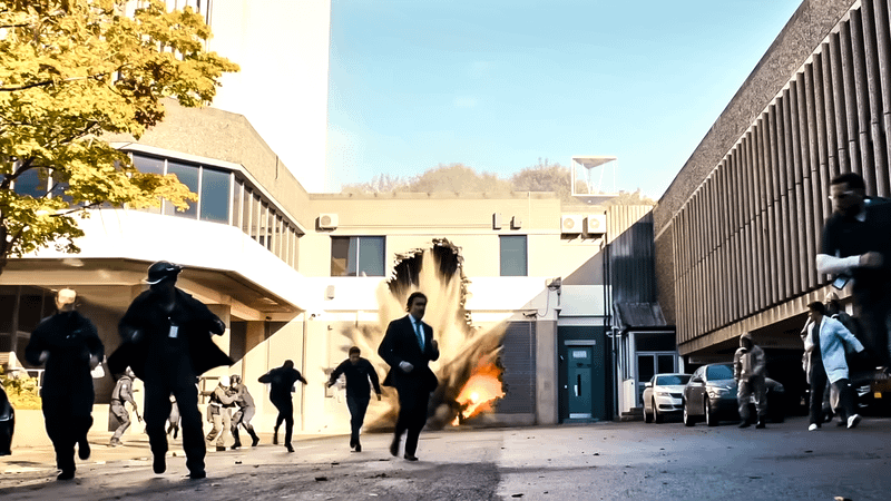 A giant hole in the wall at the prison.