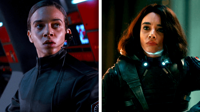 Hannah John-Kamen in Star Wars: The Force Awakens and as Marvel's Ghost