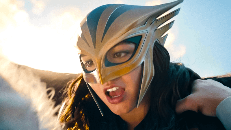 Kendra Saunders mid-flight in Superman.