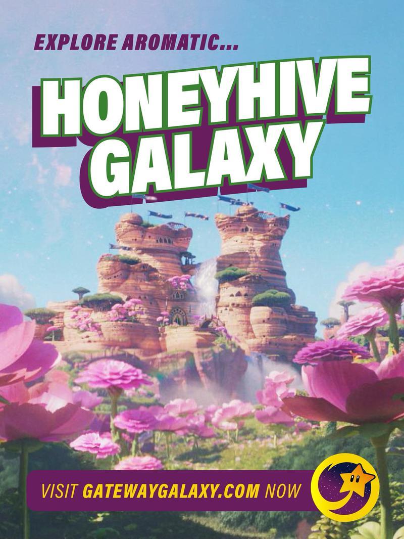 Honeyhive Galaxy location poster in Super Mario Galaxy Movie.