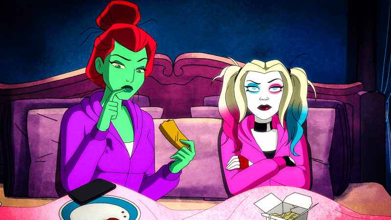Harley Quinn and Poison Ivy  together in bed.