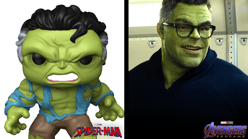 Savage Hulk Funko figure from Spider-Man Brand New Day compared with Hulk in Avengers Endgame.