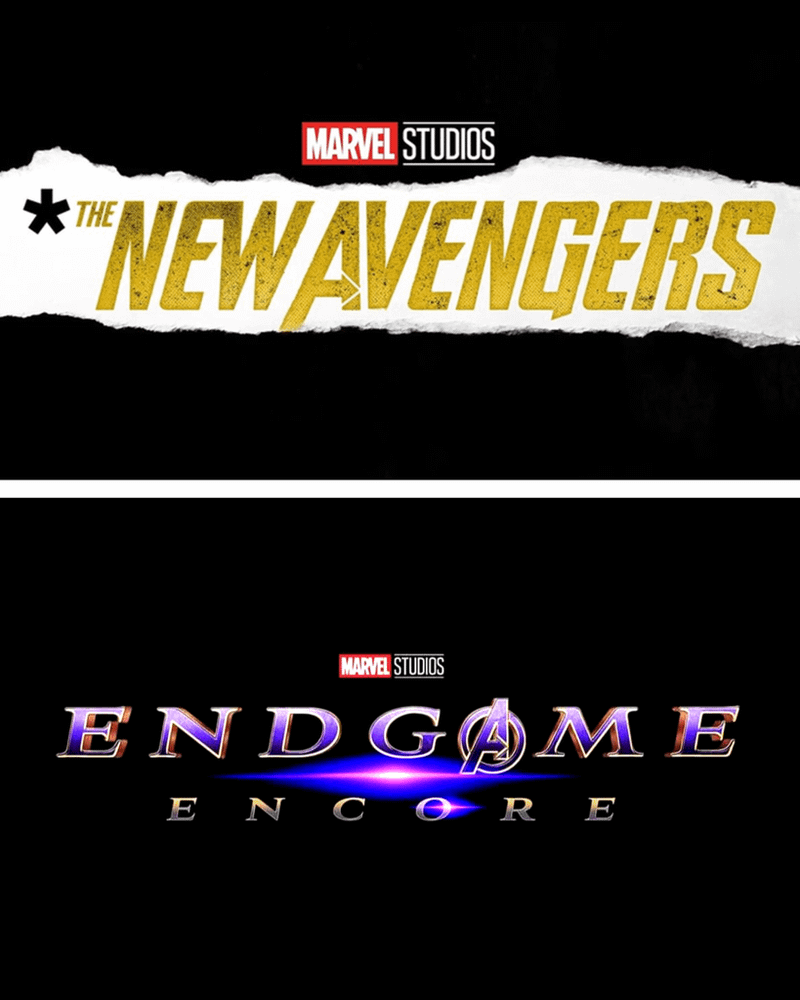 The New Avengers logo and the Endgame: Encore logo.