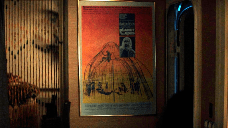 1968 Planet of the Apes poster hanging in Trevor Slattery's trailer in Wonder Man.