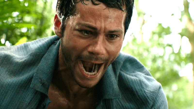 Dylan O'Brien as Bradley screaming in Send Help