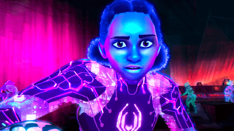Spider-Byte looking confused in Spider-Man: Across the Spider-Verse.