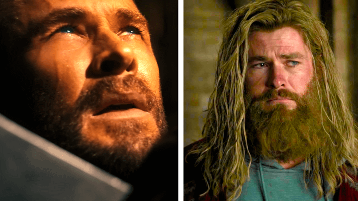 Thor from Doomsday on the left and Thor from Endgame on the right.