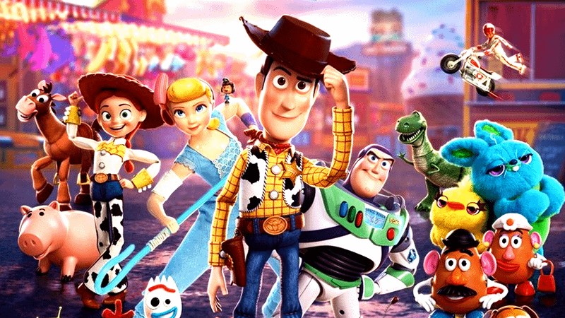 Bullseye, Hamm, Jessie, Bo Peep, Forky, Woody, Buzz Lightyear, Mr. Potato Head, Mrs. Potato Head, Ducky, Bunny, Rex, and Duke Caboom from 