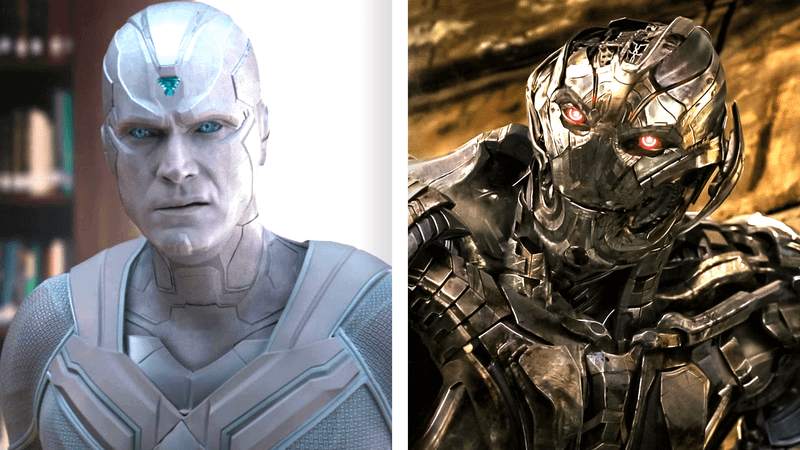 White Vision in 'WandaVision,' Ultron damaged in 'Avengers: Age of Ultron.'