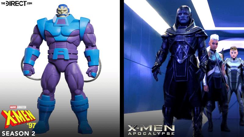 Apocalypse figure from 'X-Men '97' and Oscar Isaac as Apocalypse in 'X-Men: Apocalypse.'