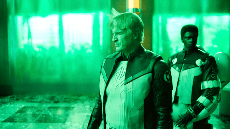 Guy Gardner creates a giant green wall in Superman.