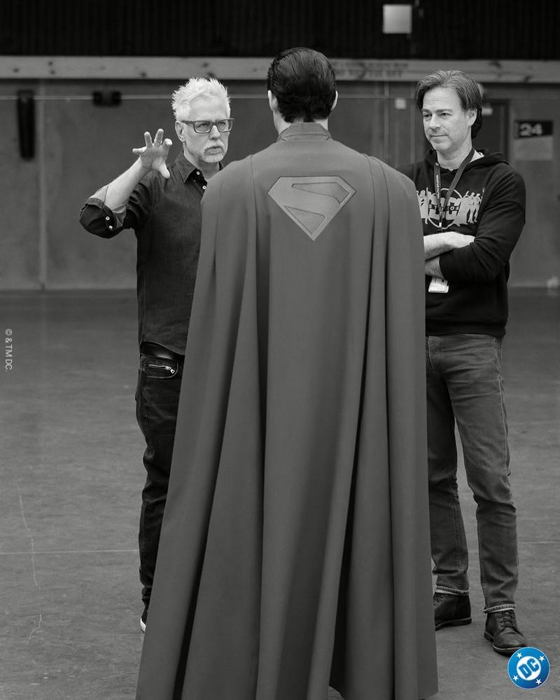 James Gunn, David Corenswet, and Peter Safran on the set of Superman