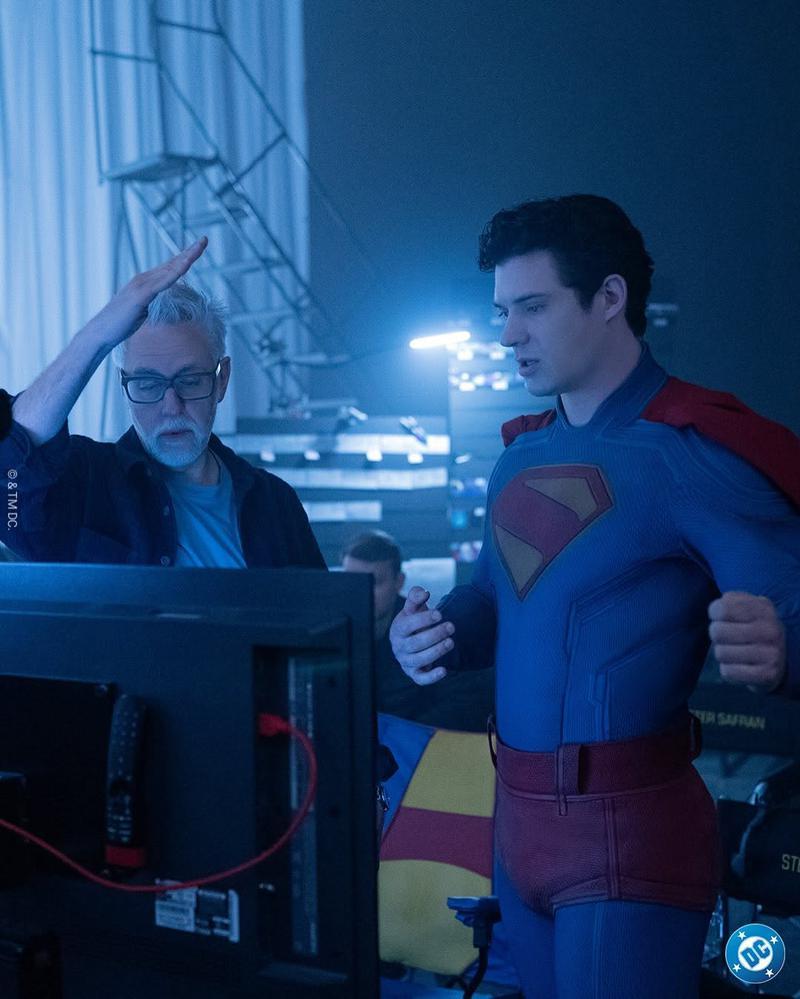 James Gunn and David Corenswet on the set of Superman