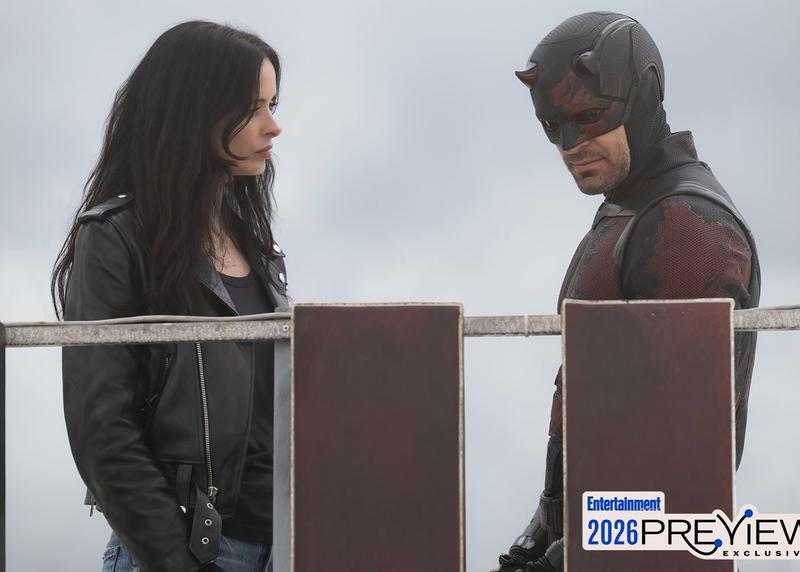 Krysten Ritter as Jessica Jones talking to Charlie Cox as Matt Murdock in Daredevil: Born Again