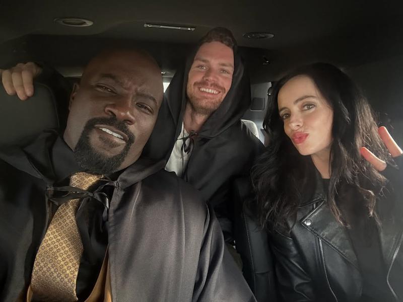 Mike Colter, Finn Jones, and Krysten Ritter from 'Daredevil: Born Again' Season 3 set pic.