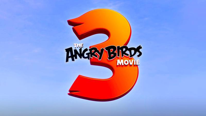 The Angry Birds Movie 3 logo with a sky behind it