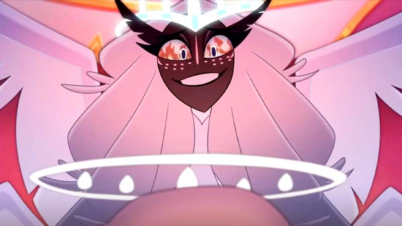 Sera with fire in her eyes in Hazbin Hotel
