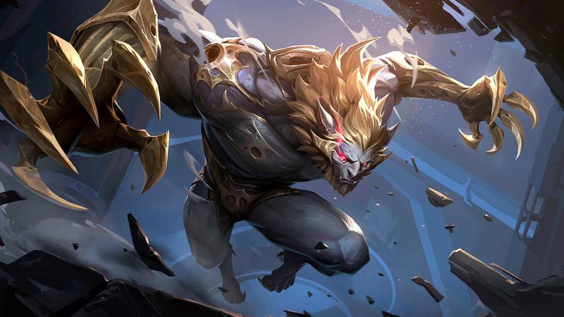 Warwick leaping with his arms out in League of Legends