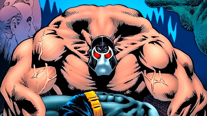 Bane holding Batman in DC Comics.