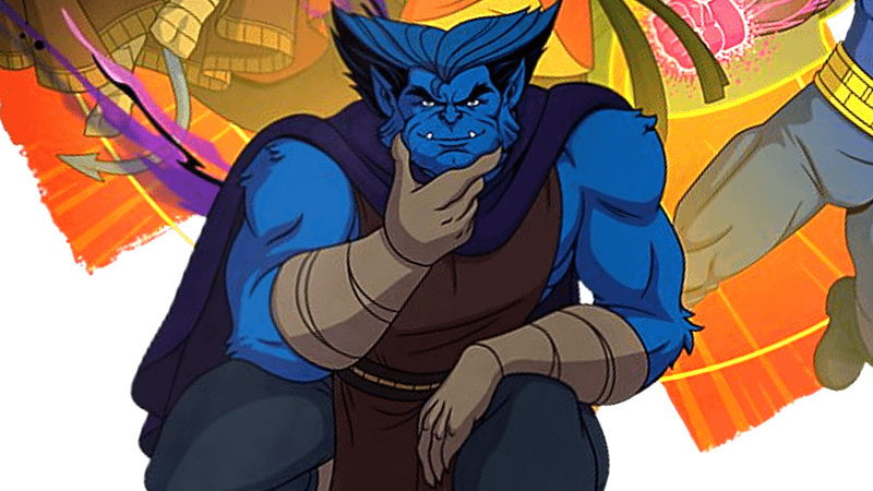 McCoy/Beast posses in a tank top and pants.