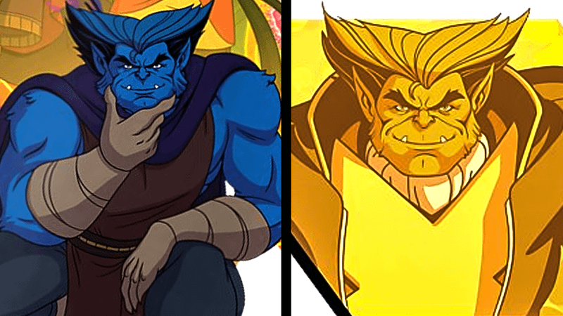 Hank McCoy features in different X-Men outfits.