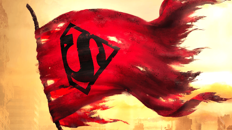 A red flag featuring the Superman symbol in The Death of Superman